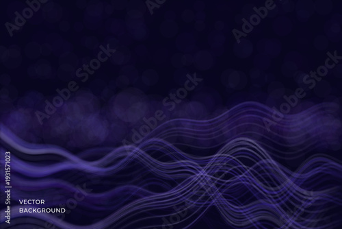 Modern abstract background with flowing digital waves and dotted surfaces forming a dynamic technological scene. Vector. Soft glow, depth effect and clean composition for business, science, artificial
