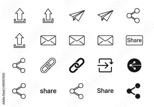 Social media share and file export icons for mobile app UI
