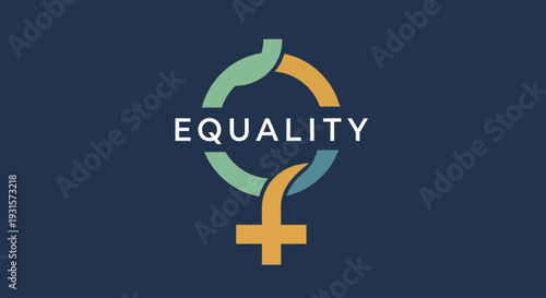 An elegant flat design illustration intertwines the female symbol with "Equality" typography, conveying a powerful message of gender parity.