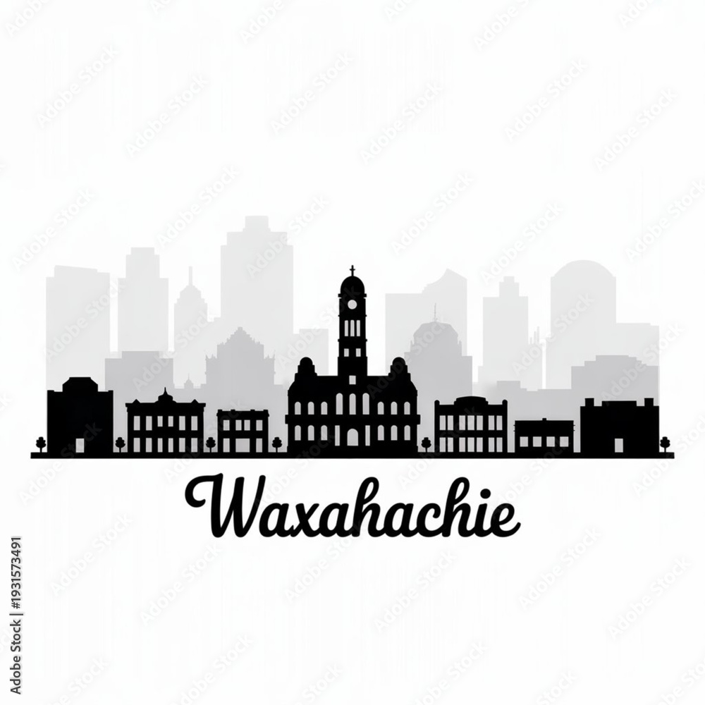Obraz premium Waxahachie Skyline Silhouette — A Historic North Texas Courthouse City Vector
