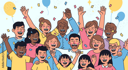 Diverse group of people celebrating together.