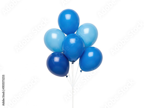 Bundle of shiny blue balloons floating isolated on white background