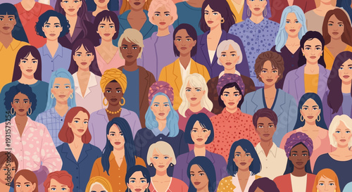 Empowering Global Sisterhood: Diverse Women United in Strength, Community, and Equality – A Vibrant Illustration