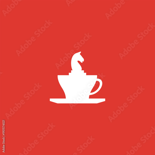 chess knight on cup and saucer logo design