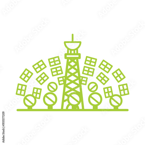 Telecommunication Tower with Mobile Phones and Devices.