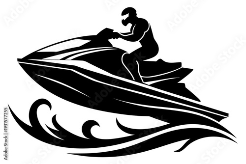 jet ski silhouette with rider on water waves vector illustration