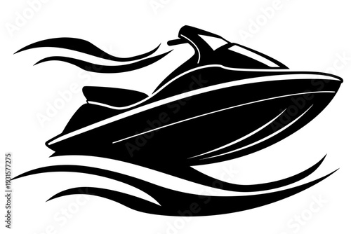 jet ski silhouette icon on water waves vector illustration isolated on white background