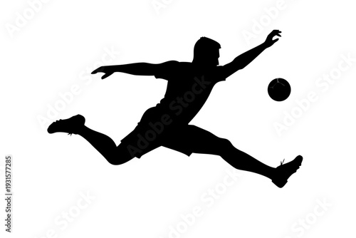 Professional Soccer Athlete Mid-Air Volley Silhouette