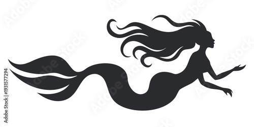 Graceful Mermaid Silhouettes Collection with Long Flowing Hair and Wavy Tails