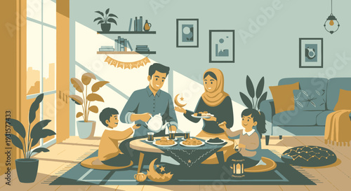 Family enjoying a meal together indoors.