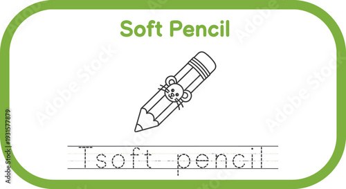 Cute Pencil Drawing with Mouse Face for Kids Learning to Write