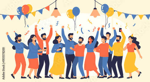 Diverse group of people celebrating together.