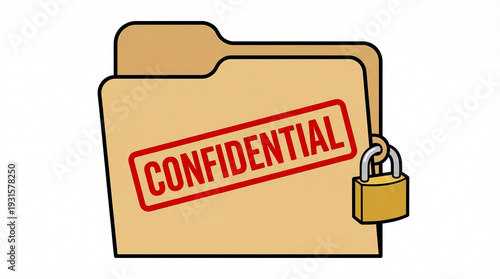 Cartoon confidential document file with a red stamp and lock