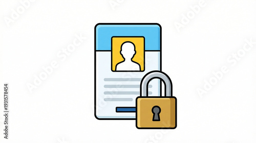 Cartoon identity card protected by a security padlock