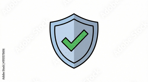 Cartoon illustration of a security shield with a checkmark