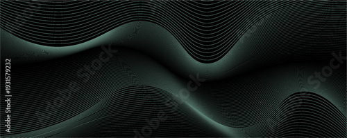 Abstract background with waves for banner. Medium banner size. Vector background with lines. Element for design isolated on black. Black, green and blue. Ocean, night, card