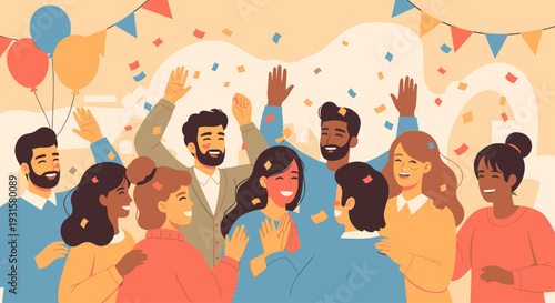 Diverse group of people celebrating together.