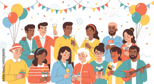 Diverse group of people celebrating together.