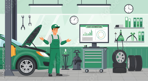 Mechanic Inspecting Car Engine in Auto Repair Shop 1.