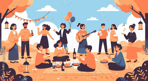 People enjoying a lively outdoor picnic.