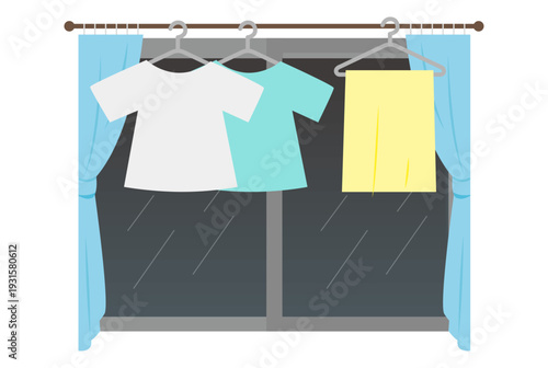 Illustration of drying laundry indoors