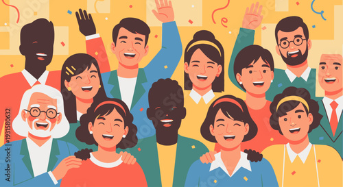 Diverse group of people celebrating together.