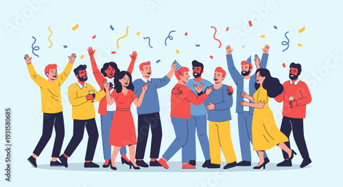 Diverse group of people celebrating together.