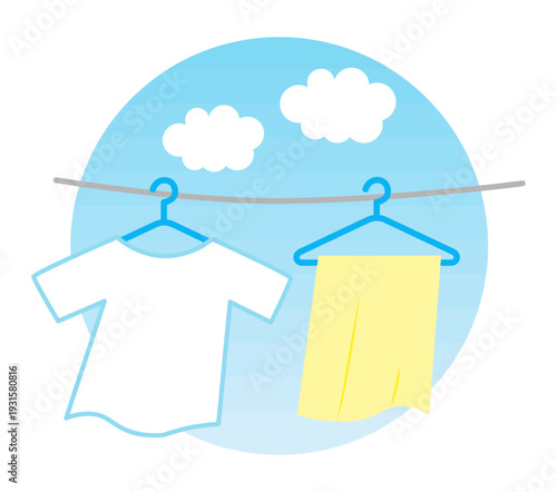 Illustration of laundry hanging outside to dry