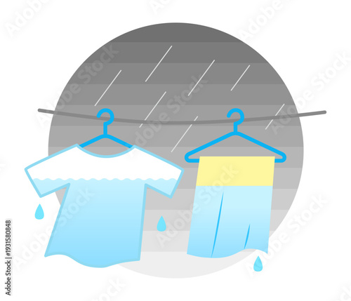 Illustration of wet laundry hanging outside to dry