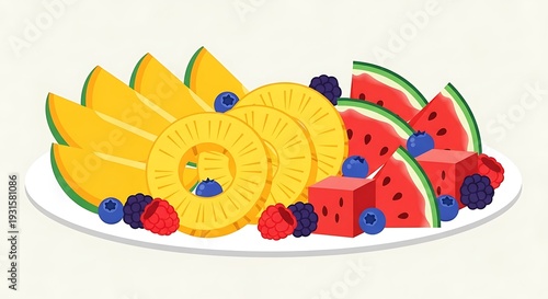 Fresh Fruit Platter with Berries and Melon.
