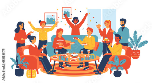 a group of people sitting in a living room.