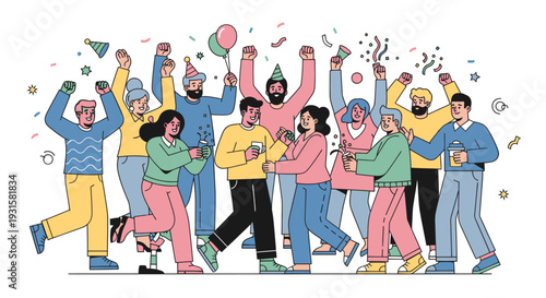 Diverse group of people celebrating together.