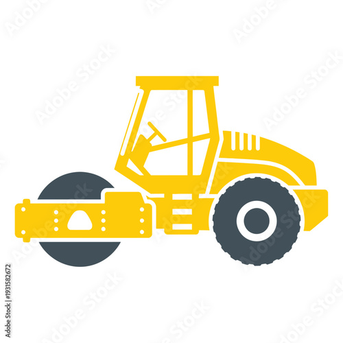 Yellow Road Roller Heavy Machinery Vehicle.