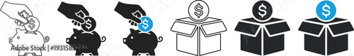 Piggy Bank and Donation Box Vector Icons for Savings and Financial Investment