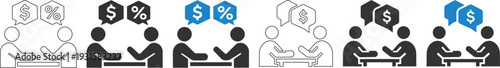 Business Negotiation Icons for Financial Consultation, Investment Meeting and Sales Deals