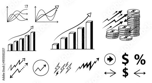 hand-drawn business and financial elements illustrating market trends economic analysis and financial performance