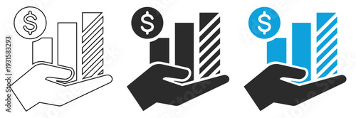Financial Growth Investment Hand Icon with Rising Bar Chart and Dollar Symbol Vector