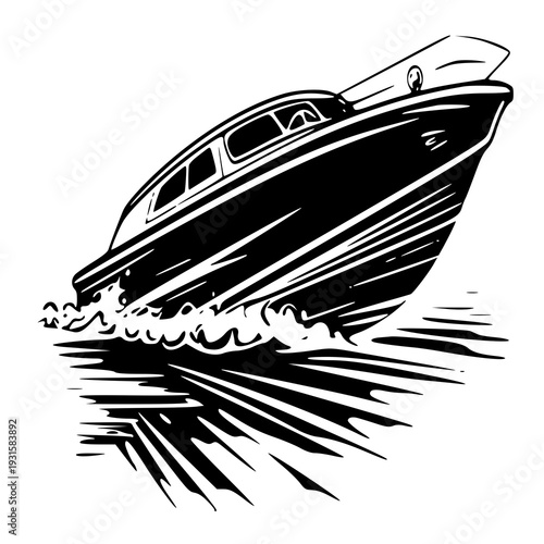 black and white boat , vector illustration of a boat, silhouette of a boat