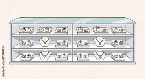Jewelry Display Case with Various Ornaments.