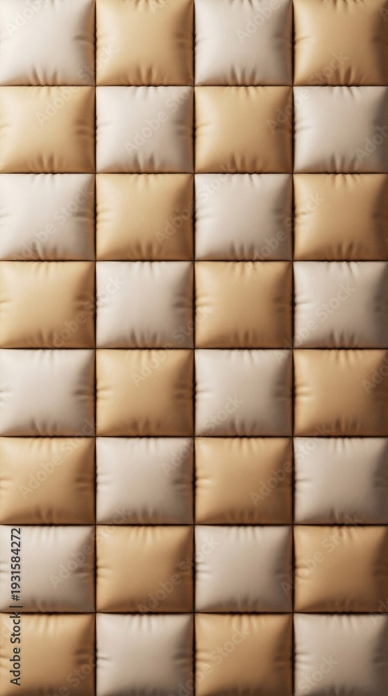 Fototapeta premium Abstract 3D Quilted Leather Grid Background, Soft Beige Puffy Squares Pattern 2