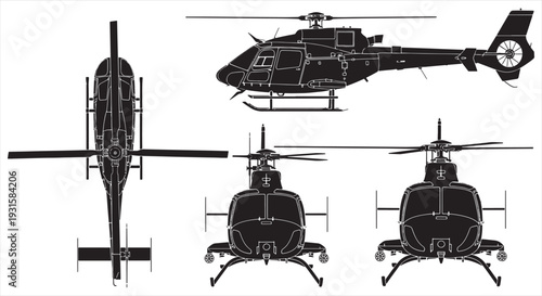 Helicopter Blueprint – CAD Vehicle Technical Diagram for Aviation Design