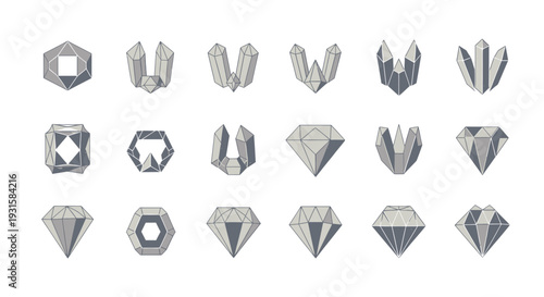 Collection of Geometric Diamond and Crystal Icons.