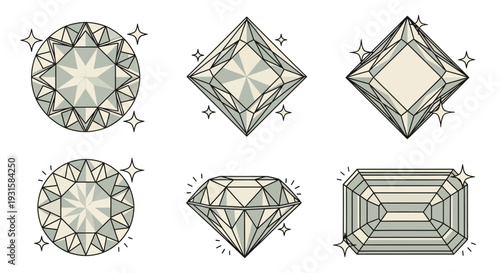 Collection of Six Different Diamond Cuts and Styles.