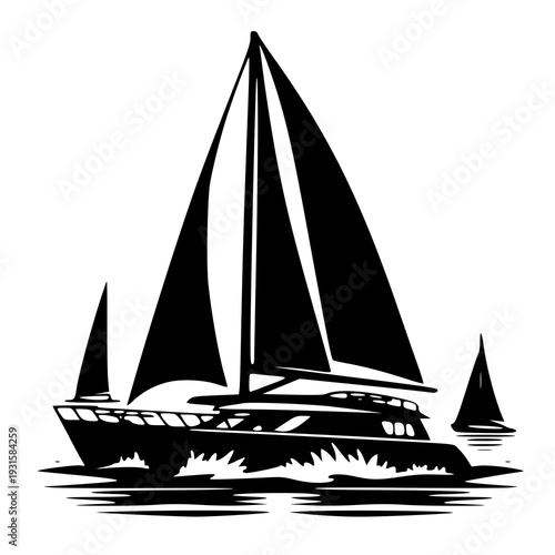 yacht on a white background , vector illustration of a yacht , silhouette of a yacht 
