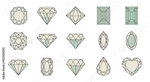 Collection of Various Diamond Cuts and Gemstone Shapes.
