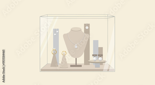 Elegant Jewelry Display Case with Assorted Accessories.