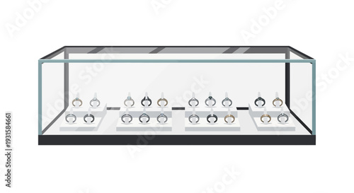 Jewelry Display Case Filled with Rings and Earrings.