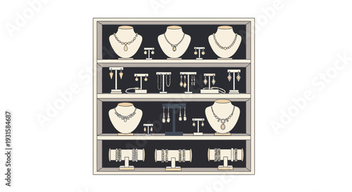 Jewelry Display Case with Necklaces and Earrings.