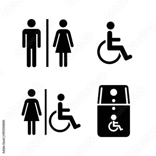 Men and women bathroom symbols with wheelchair accessibility icon