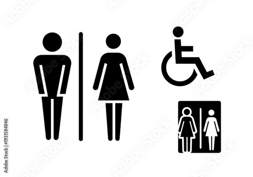 Men and women bathroom symbols with wheelchair accessibility icon